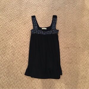 Forever Black Flowy Tank top with Black Gems Small